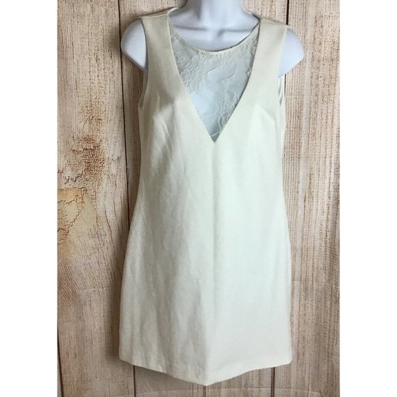 Zara Trafaluc Ivory Bodycon Shift Dress Sz 5 Lace - Picture 3 of 6